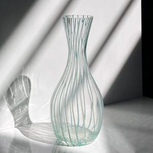 Vintage striped glass decanter carafe / vase Murano Mid Century Mint Green Pastel 50s 70s