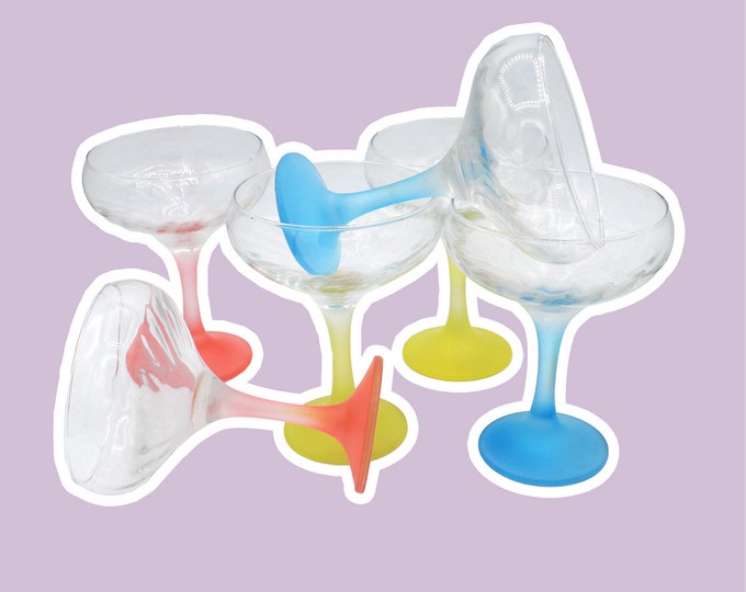 6 vintage champagne glasses champagne bowls Italy 50s pastel red yellow blue glasses cup goblet Mid Century Italy Murano
