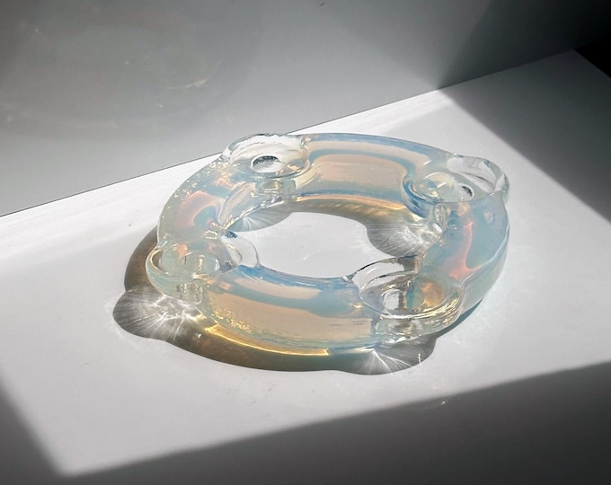 Murano candlestick opal glass iridescent Opalina Filigrana 60s Mid Century mouth-blown