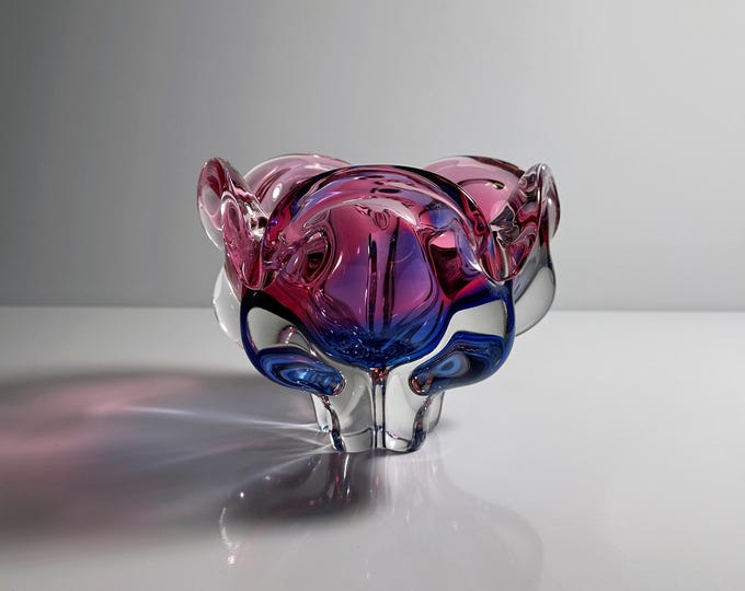 Vintage vase / bowl Josef Hospodka - Chřibská Sklo Glass Cranberry Red Skrdlovice Sommerso Overcatch Bohemia Czechoslovakia Mid Century