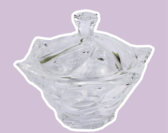 Vintage glass bonboniere circa 1980 Italy swirl lidded box Arcoroc Luminarc