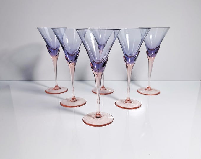 6x Vintage Christinenhütte 1980s Champagne Wine Sparkling Wine Glasses Model Vogue Violet Pink Art Deco Postmodern 80s 90s Germany