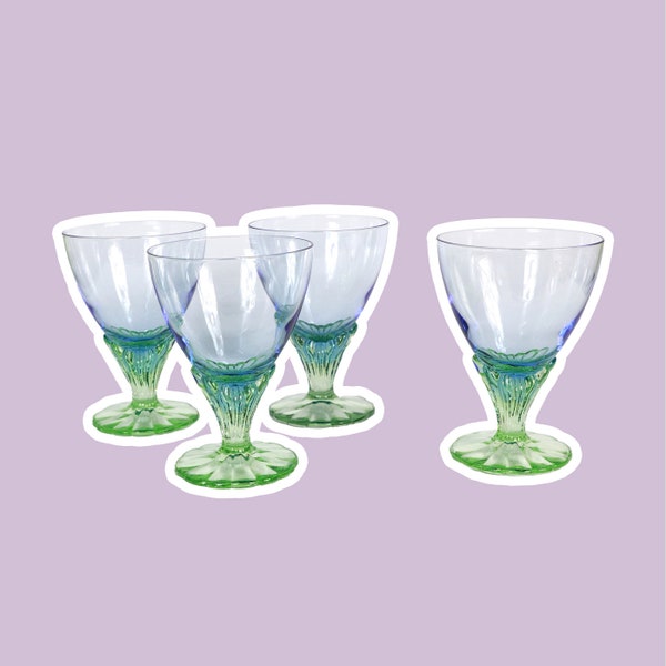 4 Vintage Italienische Gläser Dessert Schalen Glas Grün Blau Postmodern Sottsass 80er 90er Kelch Pokal Ettore Italien Eisbecher Murano