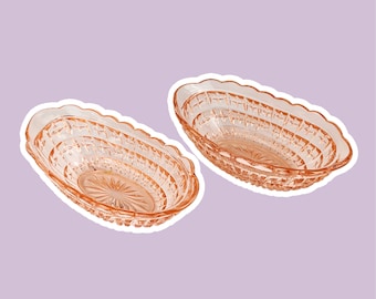 2 Art Deco Bowls Pink Rosalin Glass Pressed Glass Floral Flowers 30s Art Deco Facets Offer Snack