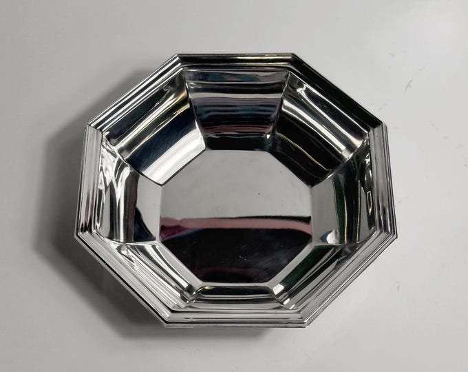 Silver-plated octagonal bowl, Italy, Octagon, 1980s, Argento silver bowl, vintage
