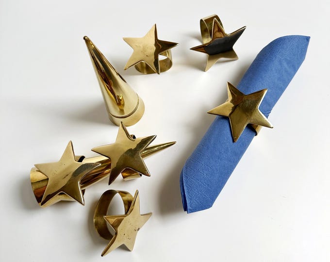 Vintage napkin rings brass 80s star gold witch whimsigoth