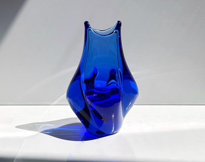 Vintage Mini Glass Vase Miroslav Klinger Cobalt Ultramarine Blue Bohemia Solifleur Czech Zelezny Brod ZBS Železnobrodské sklárny CZ