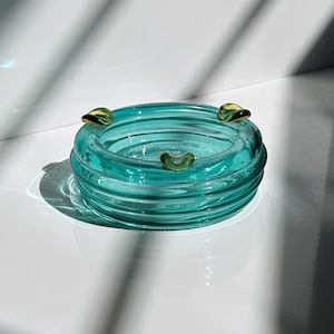 Italian Glass Ashtray / Vide Poche Turquoise Green 80s Postmodern Murano Style Italy 1980 Vintage