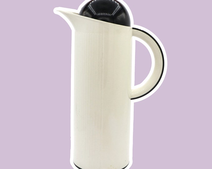 Vintage Thermos Krups 80s Black White Thermoplastic Resin Plastic Jug Coffee Tea 1980 Insulated Jug Art Deco Revival Postmodern