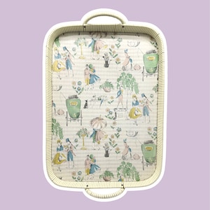 1950s Tray Serving Plate Handles Motif Braided Pastel Kitsch Braid 50s 50s Lovers Scene Carriage Park