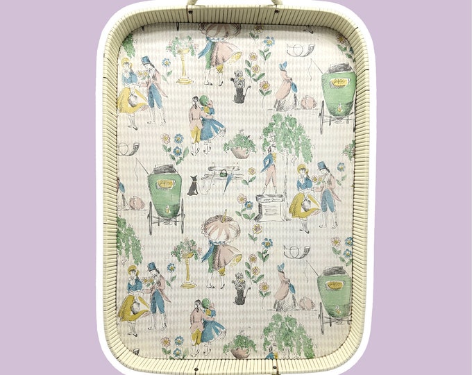 1950s Tray Serving Plate Handles Motif Braided Pastel Kitsch Braid 50s 50s Lovers Scene Carriage Park