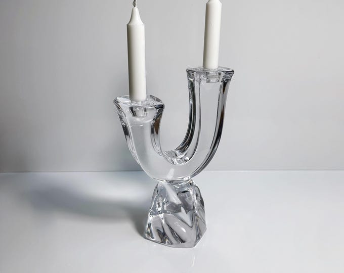 Vintage Daum France Crystal Glass Candle Holder Candelabra 60s Mid Century Crystal Modernist Brutalist France Solid Heavy