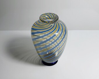 工芸品 Murano Glass Vase (Blue & Yellow) Murano Glass Egg Vase, Murano Cobalt Blue Egg Vase With