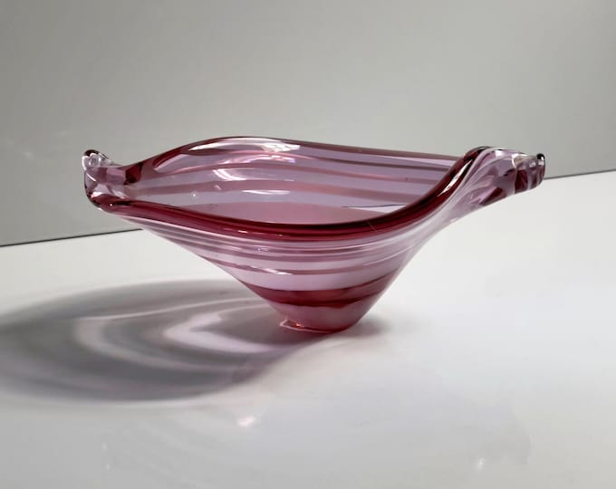 Vintage Alexandrite Bowl Murano Stripes Italy 70s Mid Century Glass Vide poche Venezia Neodymium