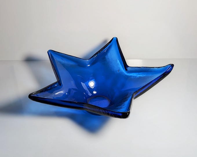 Vintage Bowl Cobalt Blue Glass 80s 90s Star Whimsigoth Revival 1980 Ultramarine Fruit Bowl