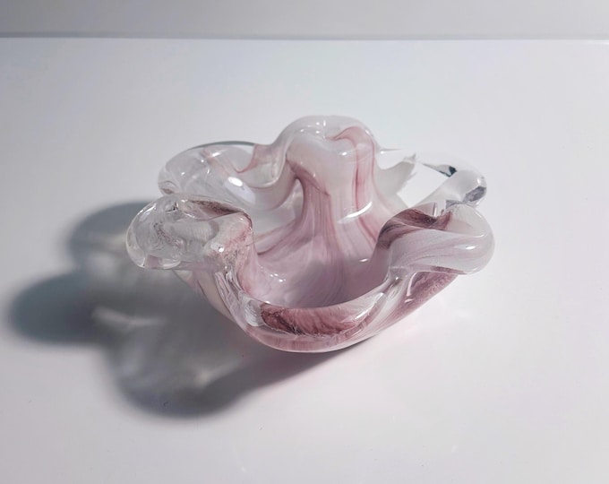 Vintage Cloud Glass Ashtray / Vide Poche 80s White Amethyst Opalina Bowl
