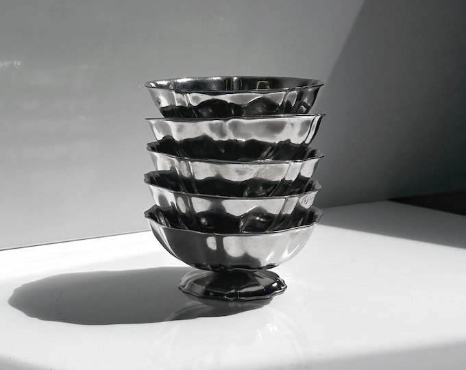 5x Inox dessert bowls flower shape low ice cream bowl metal decor cup glass 80s gelato cup foot bowl stainless steel Italy