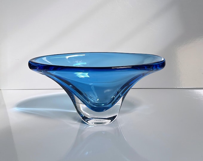 Large Crystal Glass Fruit Bowl Focke & Meltzer Amsterdam Bowl Blue Netherlands Seguso