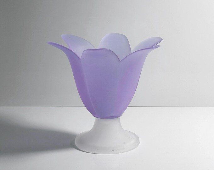 80s Alexandrite Glass Footed Bowl / Vase Flowers Floral Violet Lilac Neodymium Glass Frosted Partylite
