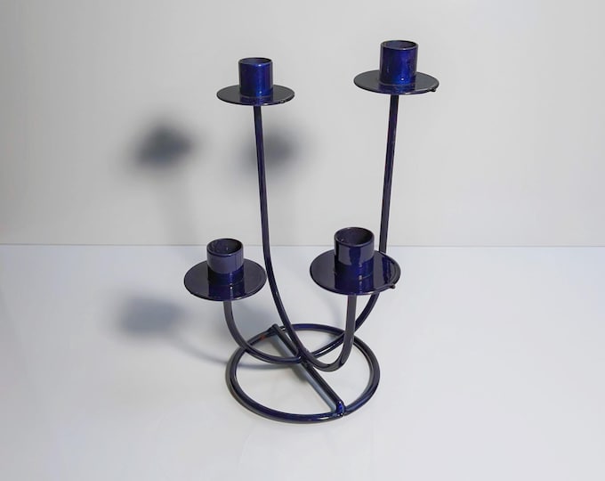 Vintage Memphis Milano candlestick metal ultramarine blue set of 4 1980 1990 candlestick 80s 90s candle holder Postmodern Hundertwasser