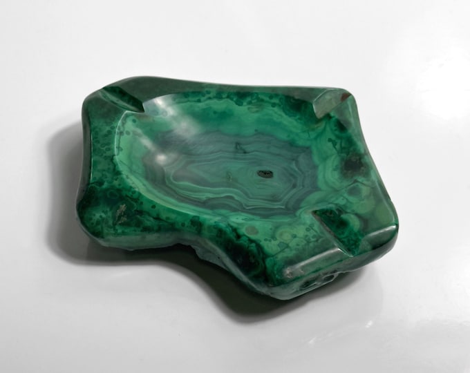 Vintage Malachite Ashtray Green Italy 1960s Mid Century Bowl Vide Pockets 1960s Stone
