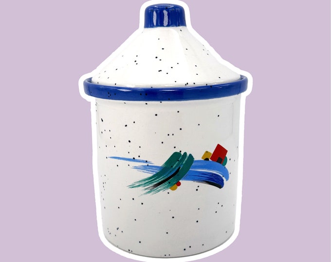 1990s Postmodern Ceramic Jar "Cooking Art" Germany Speckle Brushstroke 90s Memphis Milano Container