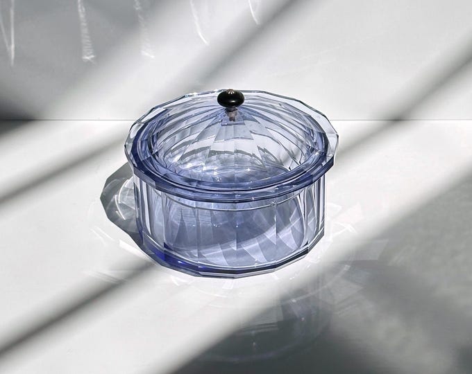 Vintage Italian Art Deco Lidded Jar Prisma Crystal Glass Cut Bonbonniere Violet Purple Lilac 1930s