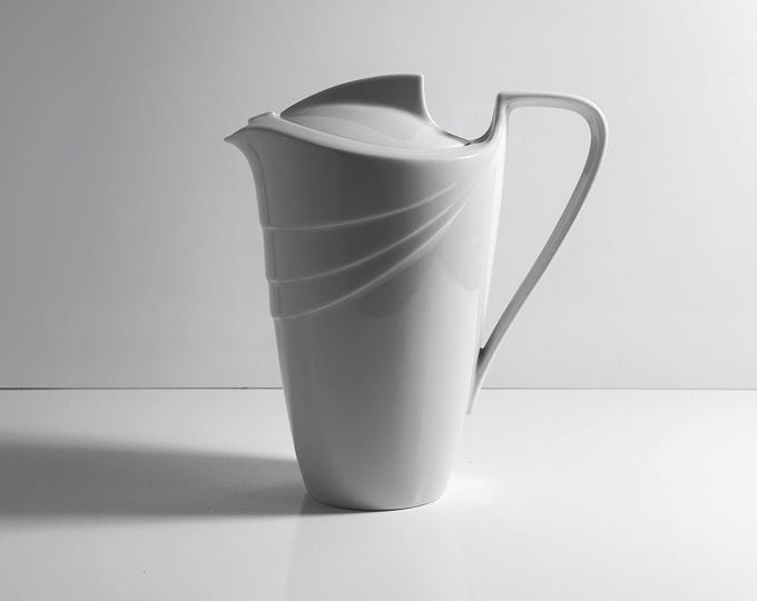 Vintage 80s Jug Art Deco Revival Coffee Pot Teapot Porcelain White Ceramic 1980s