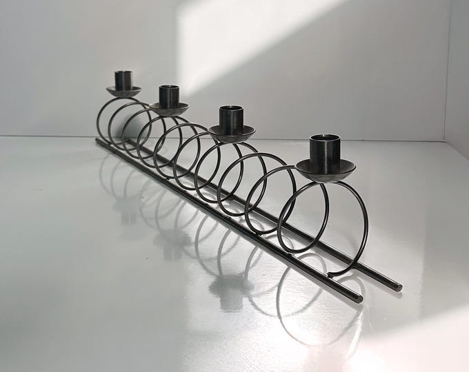 Large metal candle holder black spiral vintage 80s 90s Memphis Milano postmodern candlestick candlestick