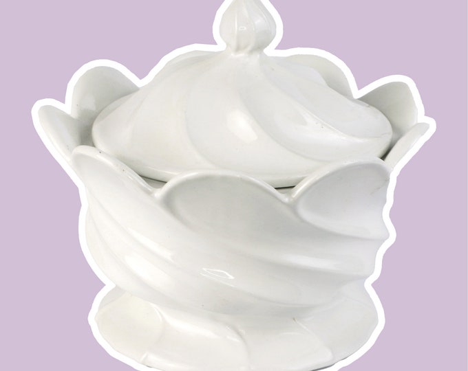 Vintage Ceramic Lidded Candy White Cream Swirl Candy Sweets 70s 80s Kawaii Foodcore Cream Topping Meringue Meringue