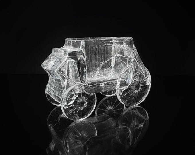 Unusual vintage glass flower vase carriage vehicle 60s 70s 1960s Mid Century pen holder utensils desk paperweight