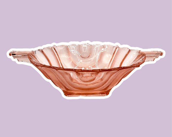 Large Vintage Art Deco Rosalin Glass Bowl Walther Model Essex Handle Jardiniere Brockwitz Pink Plate Offering Bowl 1930 1920 20s 1920s
