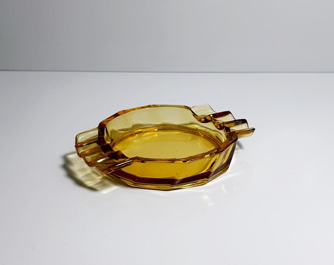 Vintage Art Deco Ashtray Amber Honey Glass Stölzle Hermanova CZ 30s Bohemia Miroslav Klinger ZBS CZ Yellow Bauhaus 1930