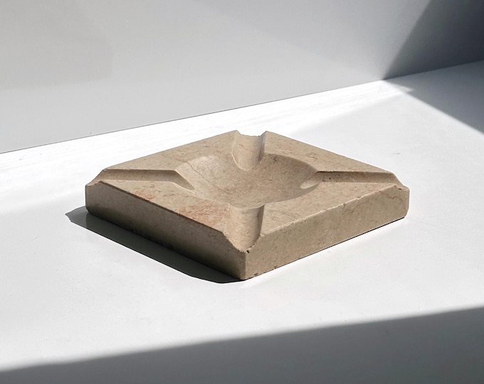 Vintage Travertine Ashtray 70s Italy Beige Stone Marble Carrara Mid Century