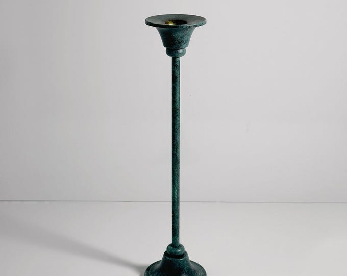Vintage Postmodern Candlestick Metal Turquoise Green patina 1980 1990 Candlestick 80s 90s Blacksmithing