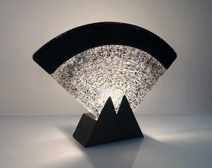 Vintage Murano Fan Table Lamp Art Deco 1980 80s Revival F Fabbian Mazzega Venini Lattimo Filigrana