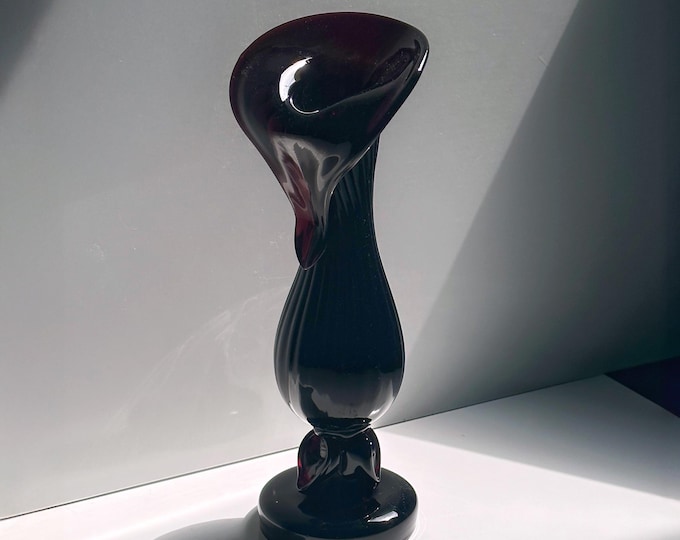 Bohemian Art Nouveau flower vase 1900 1910 glass Bordeaux black red vase Bohemia handmade floral