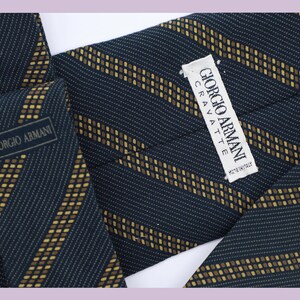 Vintage Giorgio Armani Tie Made in Italy Silk Navy Blue Gold Stripes Striped image 1