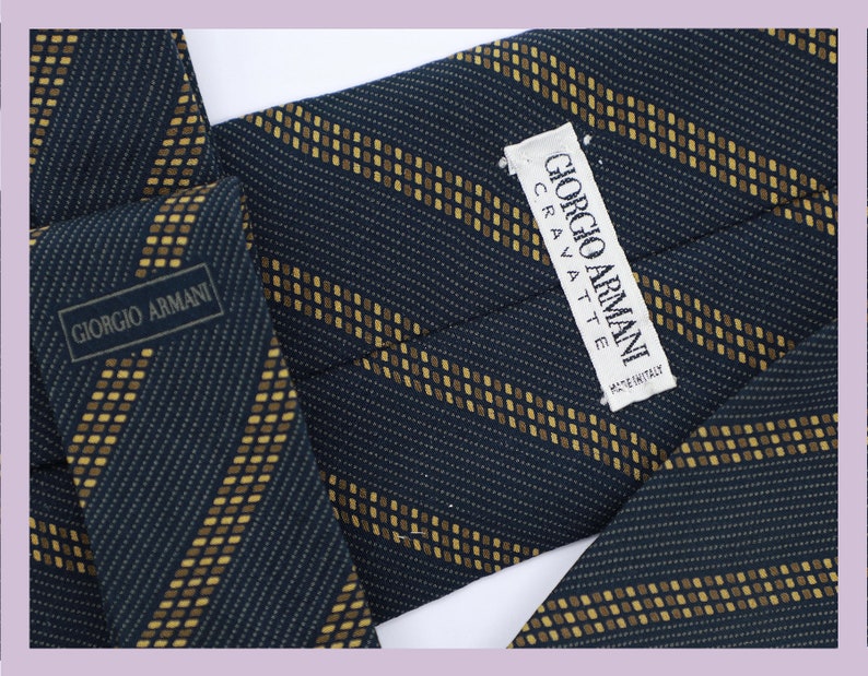 Vintage Giorgio Armani Tie Made in Italy Silk Navy Blue Gold Stripes Striped image 1