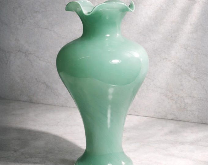 Vintage Murano Vase Jade Green Milk Opal Glass 50s Mid Century Mint Turquoise Barovier Toso Tonelli Lattimo Filigrana