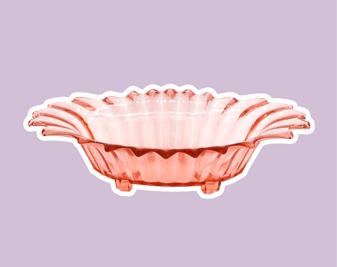Large Vintage Rosalin Glass Footed Bowl Art Deco Jardiniere Bowl Brockwitz Prisms Pressed Glass Pink Plate Offering Bowl 1930 1920 20s 1920s