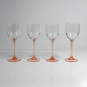 4 Vintage Red White Wine Pink Luminarc Rose Glasses Glass Goblet Chalice Minimalist Rosalin Pink 80s Art Deco Revival France