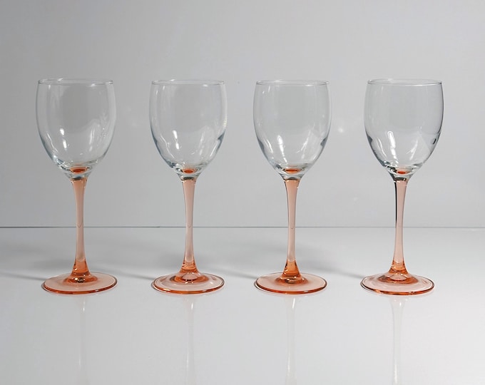 4 Vintage Red White Wine Pink Luminarc Rose Glasses Glass Goblet Chalice Minimalist Rosalin Pink 80s Art Deco Revival France
