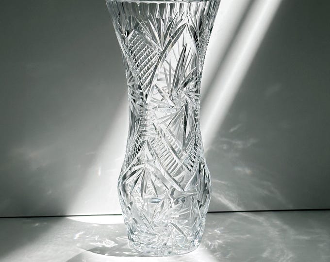 Soviet crystal glass vase lead cut cut Mid Century 1960s 1970s massive heavy lead crystal flower vase