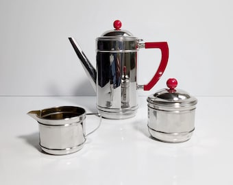Art Deco Chrom Kaffee Set Service 30er Bakelit Kanne Milch Zucker Silber Bauhaus 1930