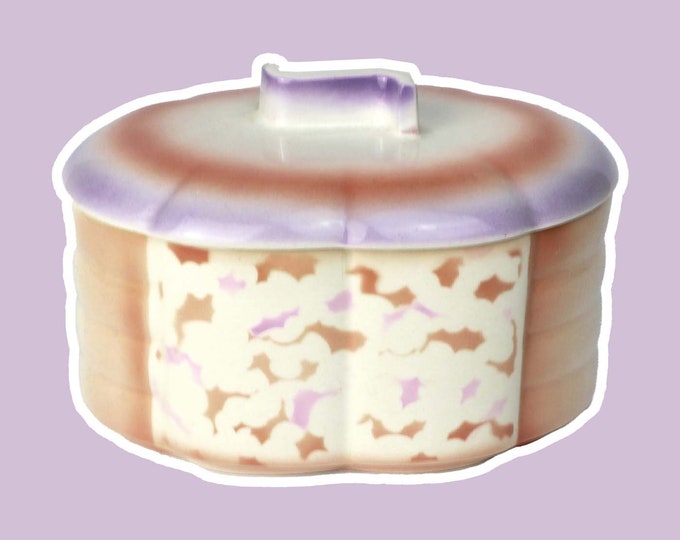 Vintage cookie jar Bauhaus 1930 1920 spray decor peach lilac lidded jar candy jar Elsterwerda Art Deco 30s 20s 30s 20s