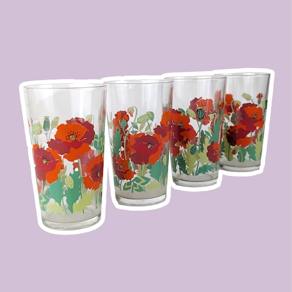 コレクション 1980s Etched  Hawaiian Flower Glasses Hawaiian Etched Drinking Glasses - Etsy