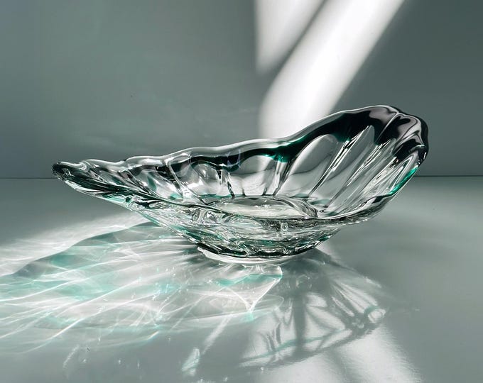 Vintage Murano Vide Poche / Bowl transparent green glass swirl 1970s Mid Century Italy bowl