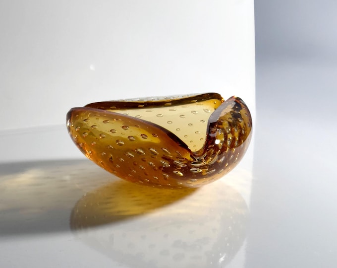 Murano bowl Bullicante Bubbles glass ashtray amber orange Italy 1970s Venice