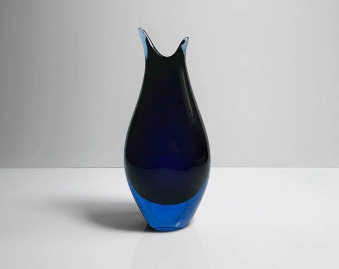 Vintage Murano Flavio Poli Vase Violet Light Blue Black Glass Venice Mid Century Vetro Barovier Toso Tonelli Nason